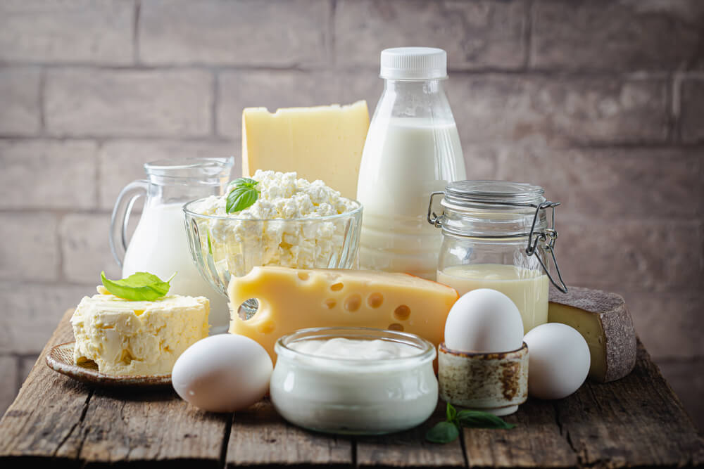 Fresh dairy products and eggs - milk, cheese, farm eggs